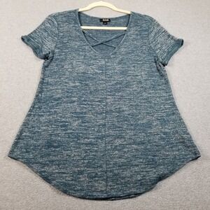 a.n.a T Shirt Women Medium M Blue Space Dye Strappy V Neck Short Sleeves Stretch